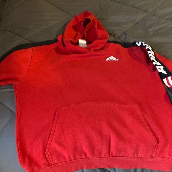Boys XL Adidas hoodie Red with black and white detailing - Picture 2 of 7